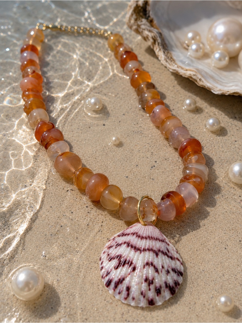 Real Shell Pendant Beaded Necklace - Women Jewelry